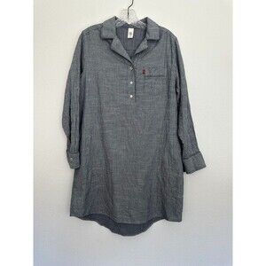 Levi's Women's Railroad Stripe Popover Dress Knee Length Gray White Size Medium